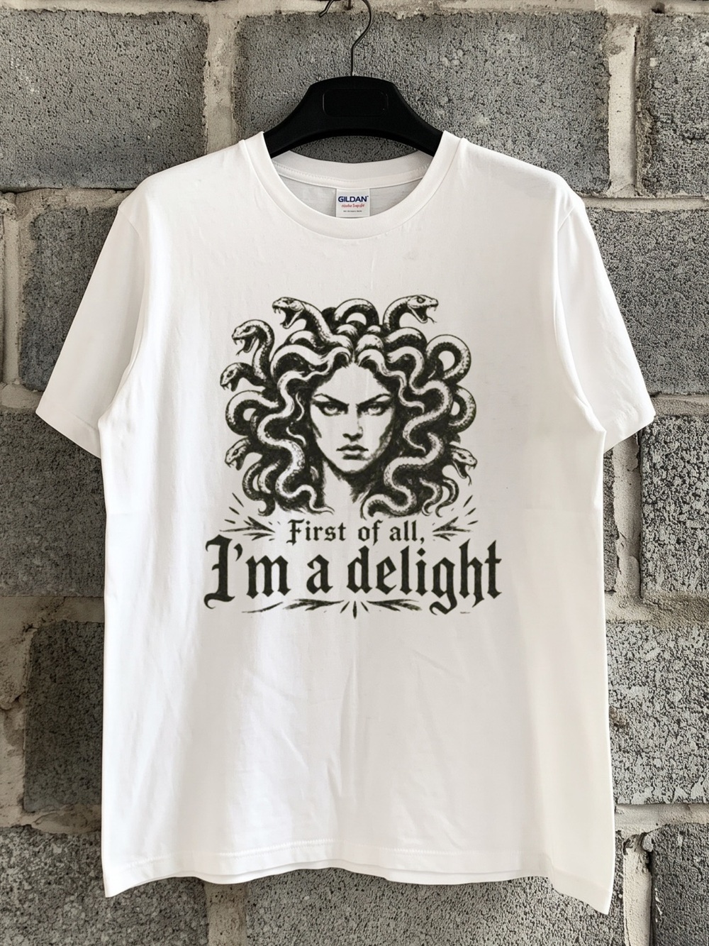 Gildan First of All, I'm a Delight T-Shirt, Halloween Medusa Spooky Tee